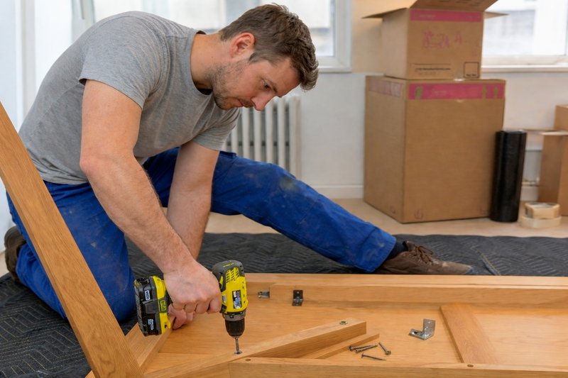 Next Phase Moving crew carrying wrapped furniture
